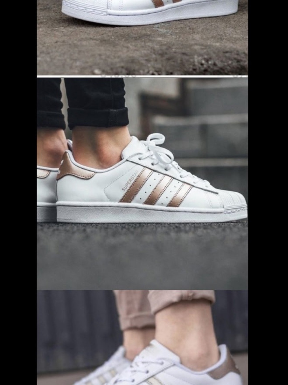 adidas White and Rose Gold Superstar Sneakers
